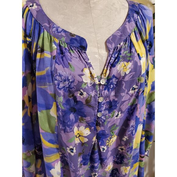 Anthro Figueroa & Flower Floral 3/4 Sleeve Shell Button Popover Blouse Plus 3X - Picture 5 of 11